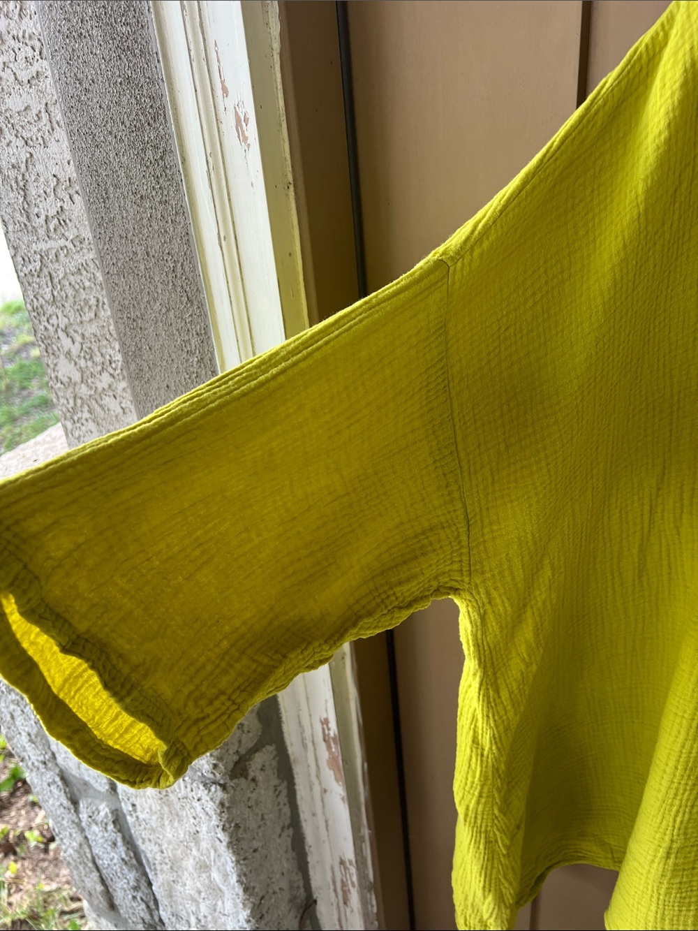 bryn Walker Chartreuse Green Gauze Textured V-Neck Tunic - Picture 6 of 8